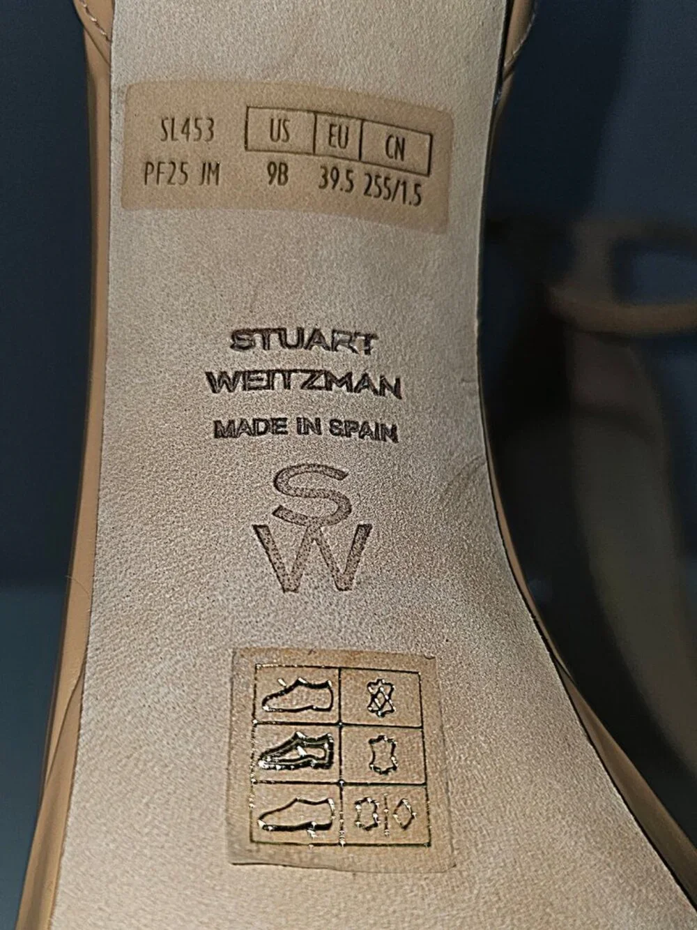 Stuart Weitzman Nudist Platform Heel Sandal Womens 9 Adobe Tan Patent Leather